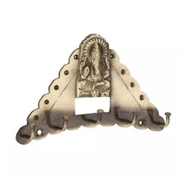 ALONE LOCKS Antique Gold Metal Ganesh 5 Key Hooks for Wall Wood Key Chain Organizer-image-87