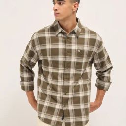 The Bear House Brown Cotton Relaxed Fit Chequered Shirt-image-27