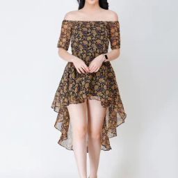 Scorpius Navy & Yellow Printed High-low Dress-image-64