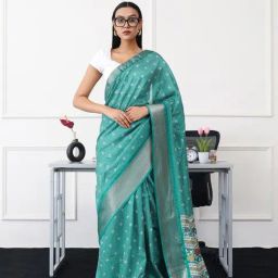 Tikhi Imli Green Printed Ready To Wear Saree with Unstitched Blouse-picture-43