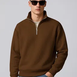 Maniac Men High Neck Pullover Cotton Fleece Sweatshirt-31