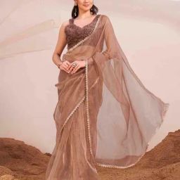Tikhi Imli Brown Solid Saree with Unstitched Blouse-picture-12