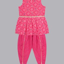 Budding Bees Girls Pink & White Printed Top with Dhoti-image-70