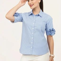 Office & You Blue Cotton Striped Shirt-image-91