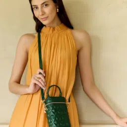 Hie Bottle Green Emma Textured Cross Body Bag-picture-3