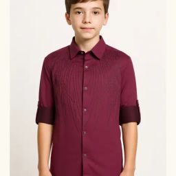Charchit Boys Violet Cotton Embellished Comfort Fit Shirt-image-14