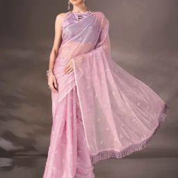 Tikhi Imli Pink Embellished Saree with Unstitched Blouse-image-26
