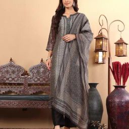 Varanga Black Printed Kurta & Pant Set With Dupatta-image-22