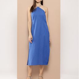Chemistry Cotton Linen Halter Neck A-Line Midi Dress-image-1
