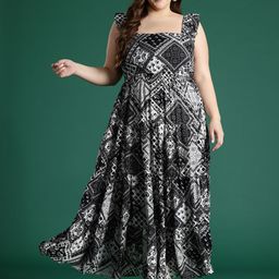 DressBerry Curve Plus Size Ethnic Motifs Print Flutter Sleeves Georgette Maxi Dress-picture-15