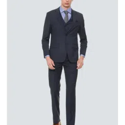 Louis Philippe Navy Regular Fit Self Pattern Three Piece Suit-image-35