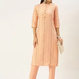 DIVASTRI Women Striped Regular Thread Work Kurta with Trousers-image-25
