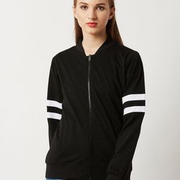 Miss Chase Women Black Striped Lightweight Bomber-image-57