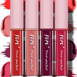 FOPE Set Of 4 Pout Perfect Smudge-Free Liquid Lipstick - 4 ml Each Shade - 04-06-11-12-19