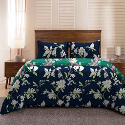 Divine Casa Microfiber Reversible Double Bed AC Duvet Cover with 2 Pillow Cover- Navy Blue & Green-image-79