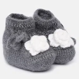MayRa Knits Rosette Detail Hand Knitted Booties - Grey-picture-23