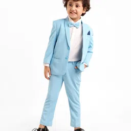 Babyhug Full Sleeves Classic Stretch Fit Party Suit Bow - Blue & White-picture-1