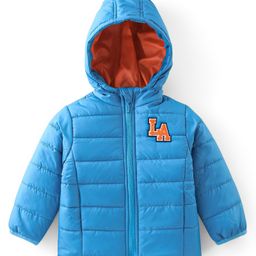 Babyhug Full Sleeves Hooded Jacket with Text Patch - Blue-picture-11
