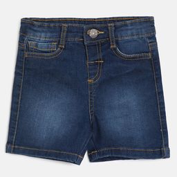 Etched Design Boys Dark Blue Solid Jeans Shorts - Dark Blue-image-4