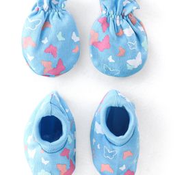 Babyhug 100% Cotton Knit Butterfly  Print Mittens & Booties - Blue-image-71