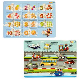 TodFod Wooden 3 in 1 English Number & Vehicle Puzzle - Multicolour-10