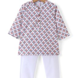 Babyhug Cotton Woven Full Sleeves Star Printed Kurta Pyjama Set -Multicolour-image-53
