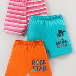OHMS Single Jersey Knit Above Knee Length  Shorts  Striped & Text Print Pack of 3 - Multicolour-image-41