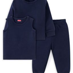 Babyhug  Full Sleeves Thermal Vest Pullover & Pant Set Solid Colour - Navy Blue-image-14