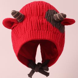 Babyhug Woolen Cap with Applique - Red-image-59