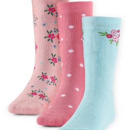 Cute Walk by Babyhug Terry Knit Anti-Bacterial Ankle Length Floral & Polka Dots Design Socks Pack of 3 - Pink Peach & Blue-image-64