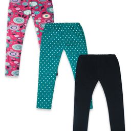 Nino Togs Cotton Lycra Pack Of 3 Abstract & Polka Dots Printed Leggings - Multi Color-image-106