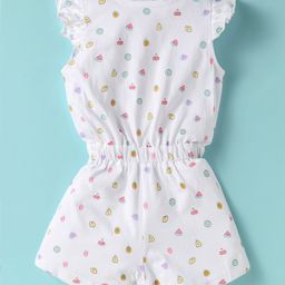 ToffyHouse Single Jersey Knit Frill Sleeves Jumpsuit with Fruits Print - White-image-72