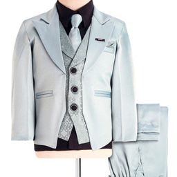 Rikidoos Full Sleeves Solid Shirt With Floral Embroidered Waistcoat Blazer Pant & Tie Set - Sea Green & Black-picture-8