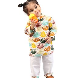 Mama & Peaches Cotton Full Sleeves Abstract Printed Kurta Pant Set - Multi Colour-image-98