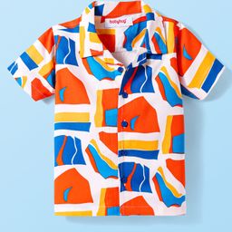 Babyhug Viscose Woven Half Sleeve Resort Collar Abstract Print Shirt - White Blue & Orange-image-74