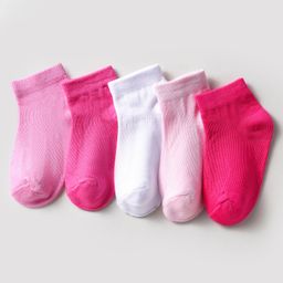 Kookie Kids Terry Knit Ankle Length Solid Socks Pack Of 5 - Pink Lilac & Red-image-10