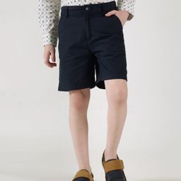 One Friday 100% Cotton Solid Shorts - Navy Blue-picture-0