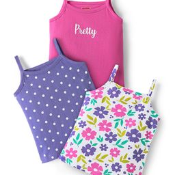 Babyhug 100% Cotton Knit Sleeveless Antibacterial Slips with Floral & Polka Dots Print Pack of 3 - Pink White & Lilac-image-90