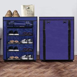 Urban Choice 5-Shelves Modular Metal Shoe Rack With Blue Cover - Perfect for Entryway & Closet Storage-image-5
