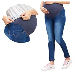 Mama & Bebe Denim Knit Mild Washed Maternity Jeans - Navy Blue-picture-47