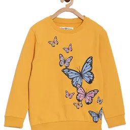 The Mom Store Cotton Blend Knit Full Sleeves Butterflies Printed Light Winter Sweatshirt - Yellow-picture-14