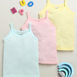 BUMZEE Cotton Knit Pack Of 3 Sleeveless Solid Slips - Yellow & Sky Blue-picture-36