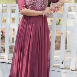 KALINI Floral Embroidered Square Neck Anarkali Dress-19