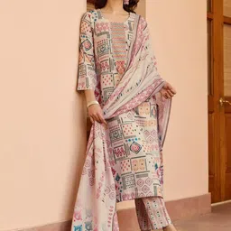 Ethnik Ease Ethnic Motifs Printed Regular Pure Cotton Kurta With Trousers And Dupatta-picture-24