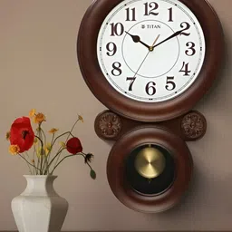 Titan Grandeur White & Brown Wooden Round Shaped Pendulum Wall Clock-picture-31