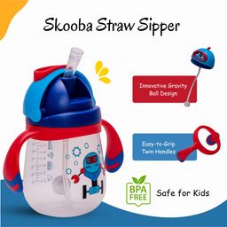 Adore Skooba Straw sipper with Gravity Ball and Twin Handle- 240ml image 2