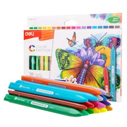 Deli 18 Bright Color Pre Sharpened Plastic Crayons with Mini Sharpner Triangular Barrel Wax Colors Smooth Drawing Crayons Artist Oil Pastels - Multicolour image 3