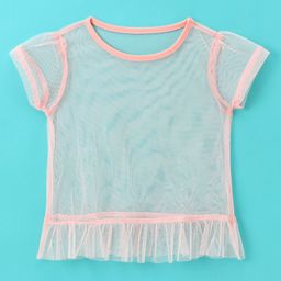 Babyhug 100% Cotton Knit Double Layered Half Sleeves Tee With Separate Outer Mesh Tee Having Dino Graphics & Frill Detailing - Pink image 4