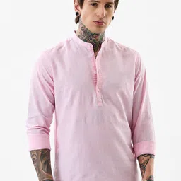 Snitch Slim Fit Mandarin Collar Cotton Linen Casual Shirt-image-77