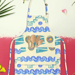 ArtzFolio Beige & Blue Printed Pure Cotton Apron-19